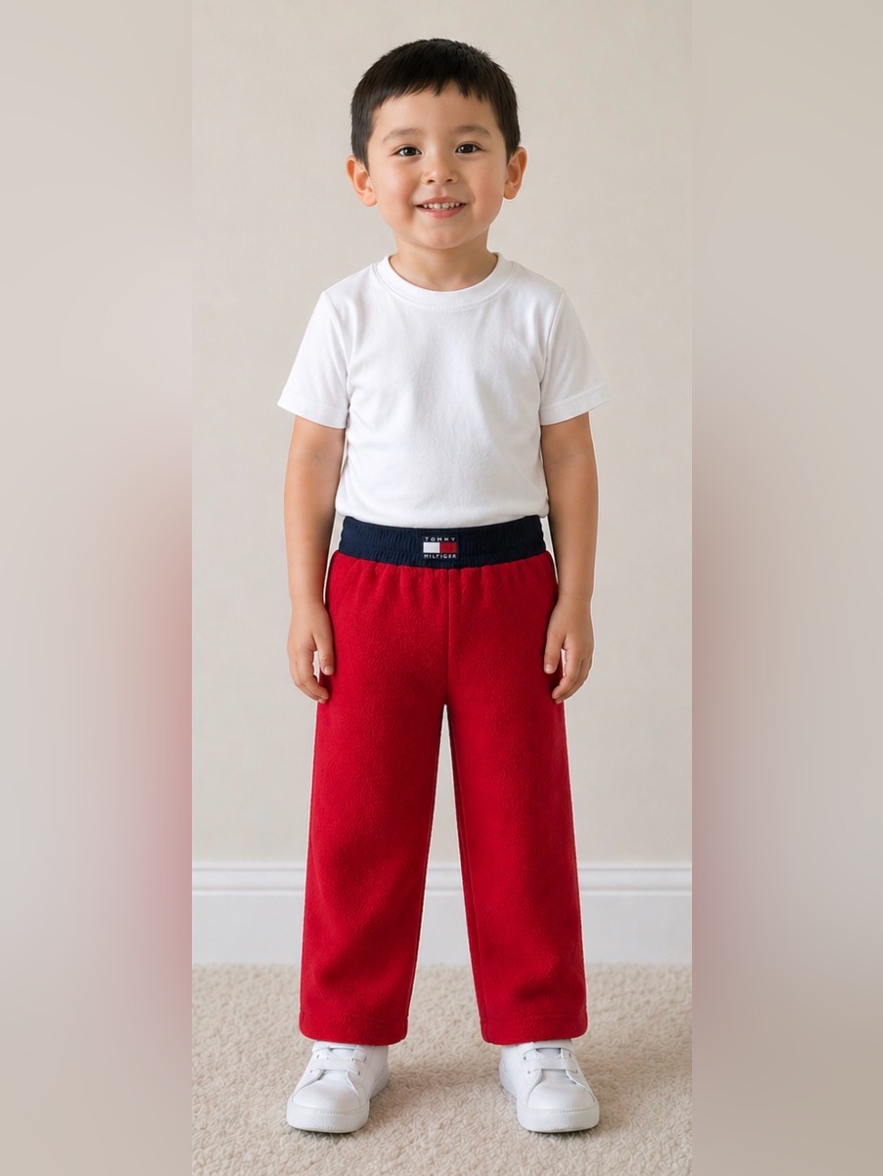 Tommy Hilfiger Boys Red/Navy Fleece Sweatpants-Size 4t